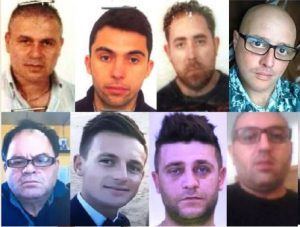 Antonio Bellavia, Calogero Bellavia, Calogero Ferraro, Carmelo Vardaro; sotto, Vincenzo Vitello, Michelangelo Bellavia, Gerlando Russotto e Carmelo Nicotra